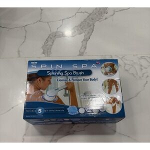 Spin Spa Spinning Shower Brush 5 Attachments Long Handle Exfoliating White New